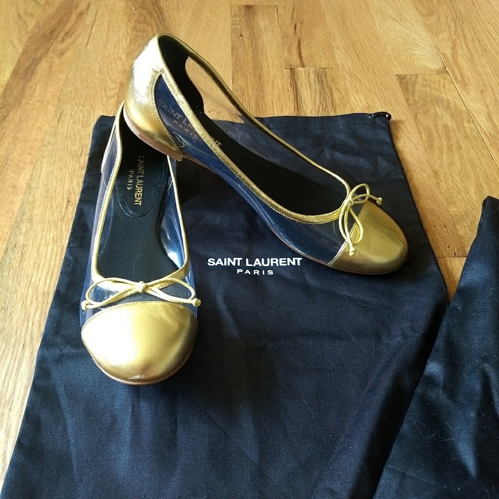 Saint Laurent Paris Gold Clear Ballet Flats
